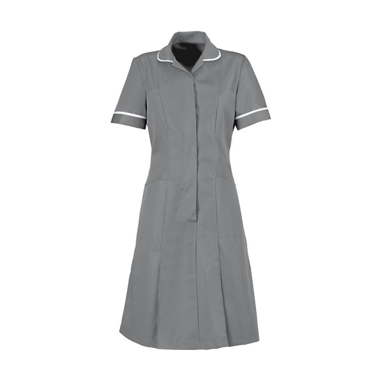 Zip Front Dress (Hospital Grey With White Trim) - HP297