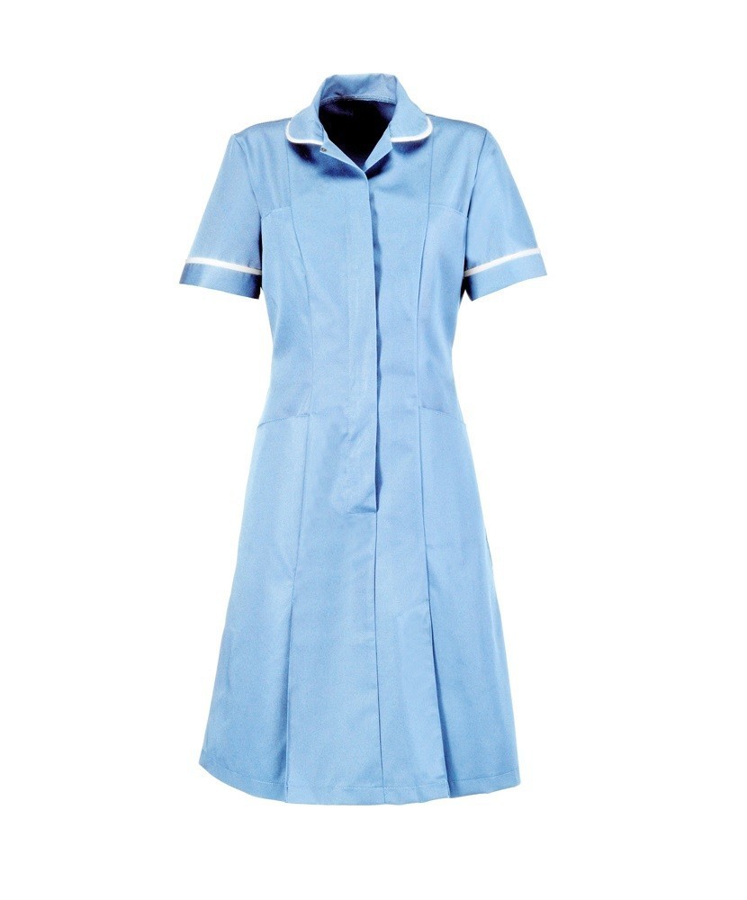 Zip Front Dress (Pale Blue with White Trim) HP297 buy now at Healthcare Tunics & Uniforms