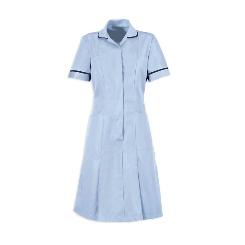 Zip Front Dress (Pale Blue With Navy Trim) - HP297