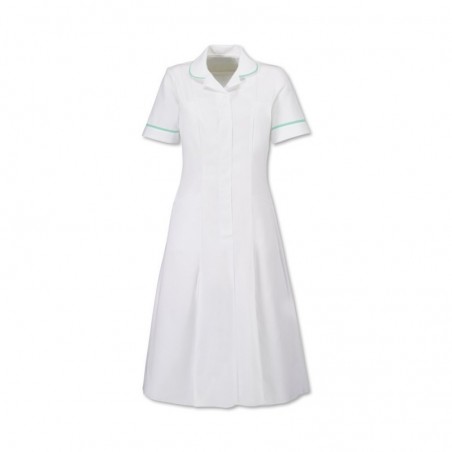 Zip Front Dress (White With Aqua Trim) - HP370W