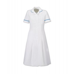 Zip Front Dress (White With Hospital Blue Trim) - HP370W