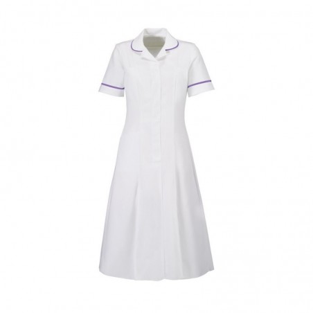Zip Front Dress (White With Purple Trim) - HP370W