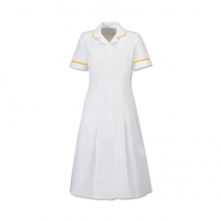 Zip Front Dress (White With Yellow Trim) - HP370W