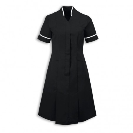 Mandarin Collar Dress (Black With White Trim) - NF51