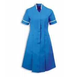 Mandarin Collar Dress (Hospital Blue With White Trim) - NF51