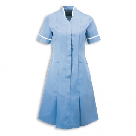 Mandarin Collar Dress (Pale Blue With White Trim) - NF51