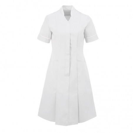 Mandarin Collar Dress (White With White Trim) - NF51