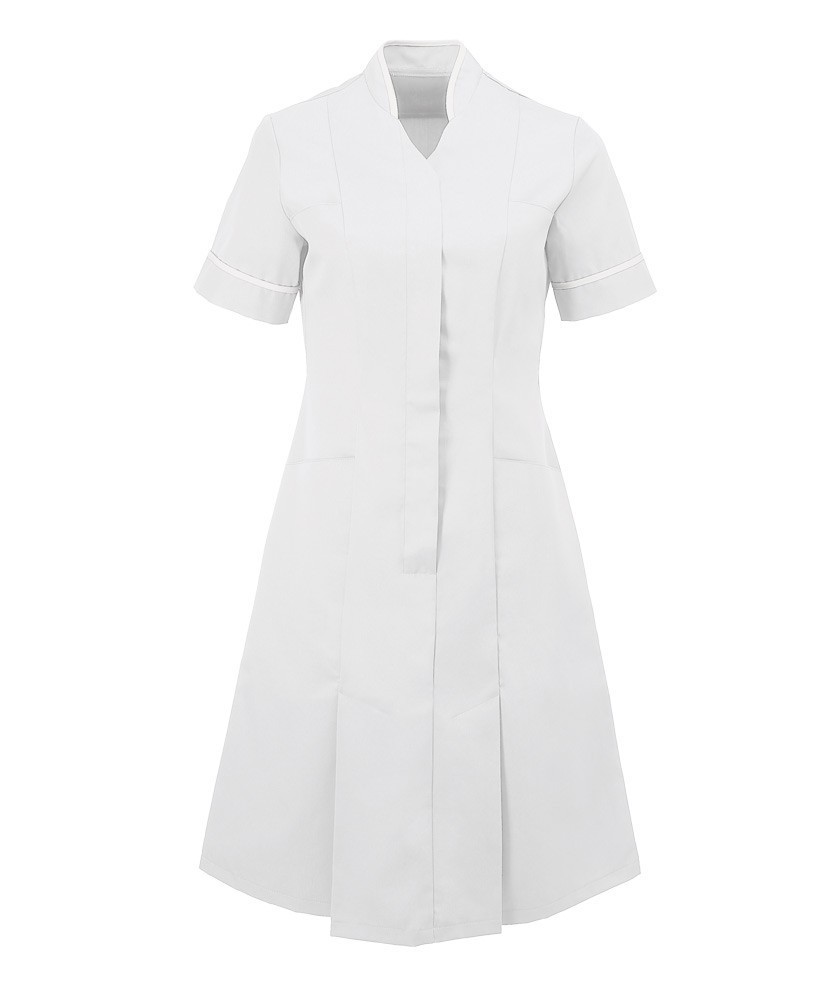 Mandarin Collar Dress (White with White Trim) - NF51 buy now at ...