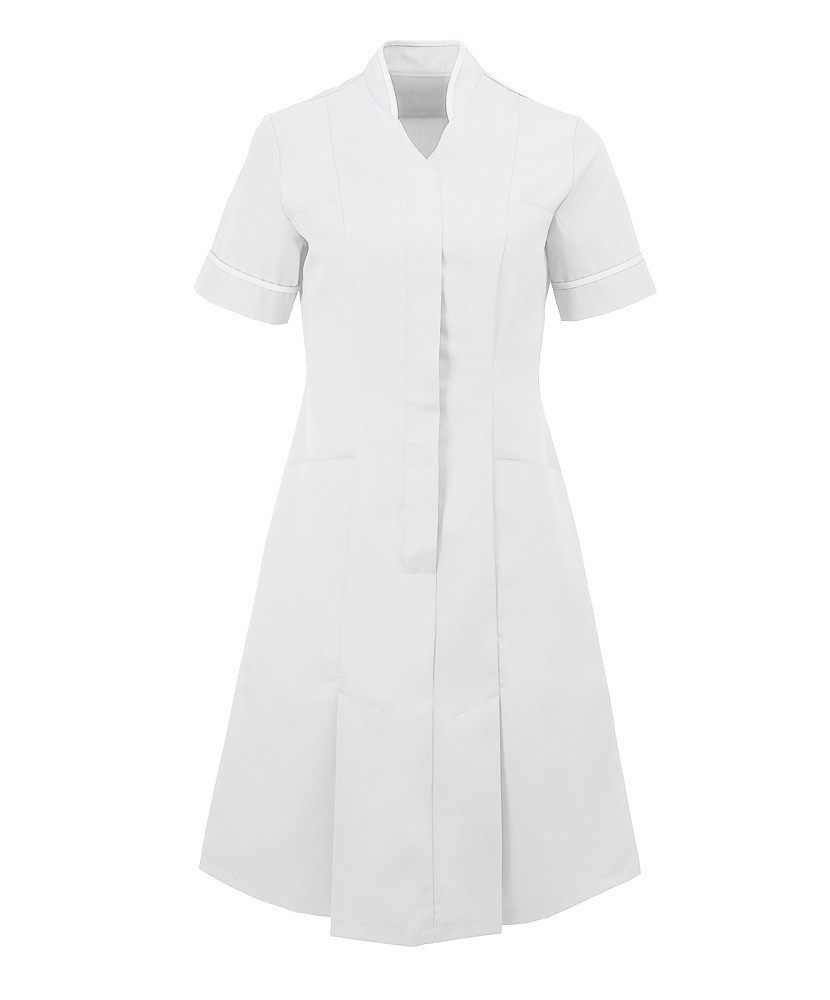 Mandarin Collar Dress White With White Trim Nf51 Buy Now At Healthcare Tunics And Uniforms 0476