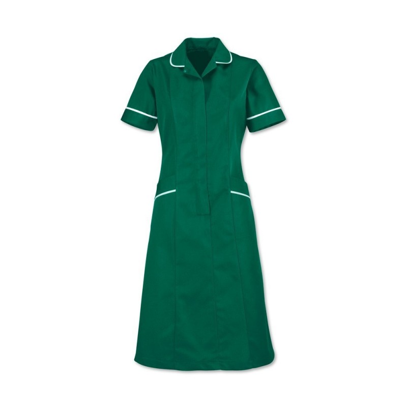 Soft Brushed Dress (Bottle Green With White Trim) - D308