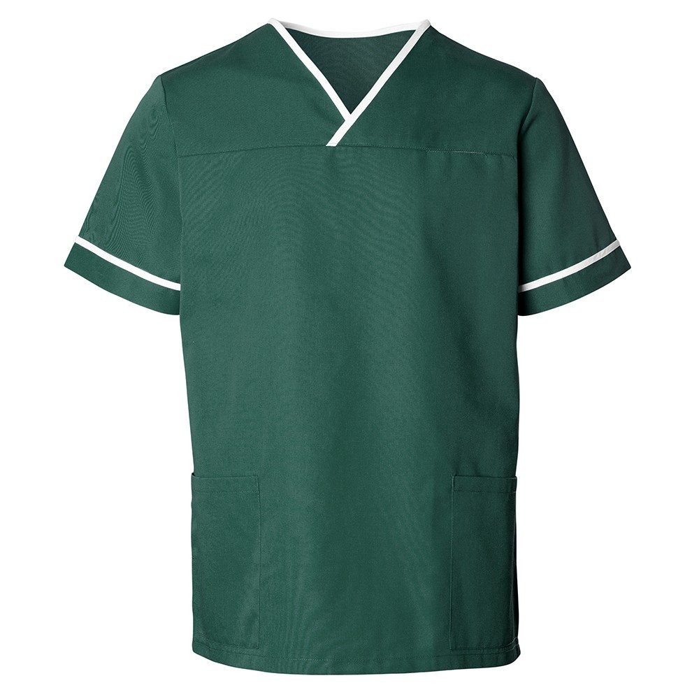 Unisex Contrast Trim Scrub Tunic (Bottle Green) HP20 buy now at Healthcare Tunics & Uniforms