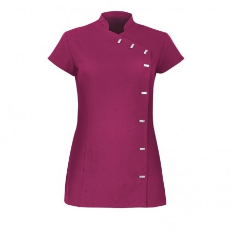 Women's Asymmetrical Button Tunic (Raspberry) - NF990