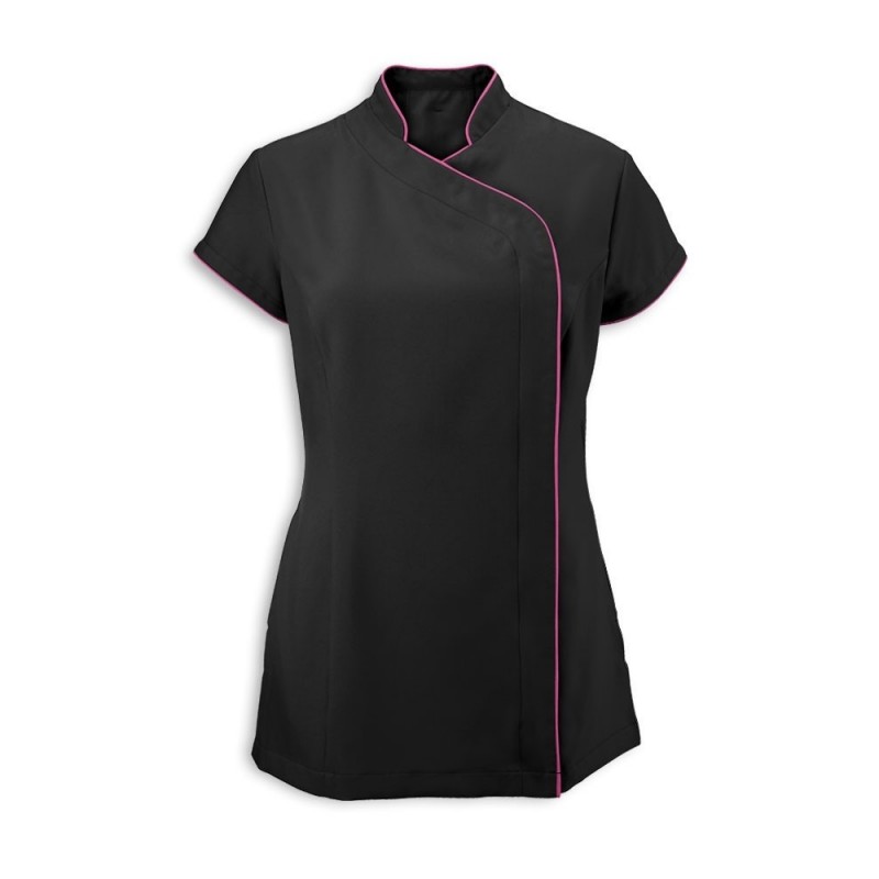 Women's Asymmetrical Zip Tunic (Black with Hot Pink Trim) - NF59