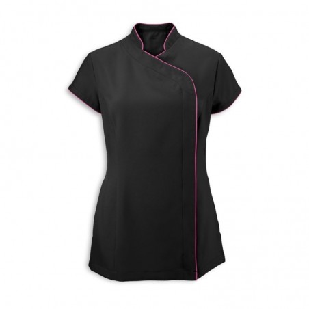Women's Asymmetrical Zip Tunic (Black with Hot Pink Trim) - NF59 Women's Asymmetrical Zip Tunic (Black with Hot Pink Trim) - NF59