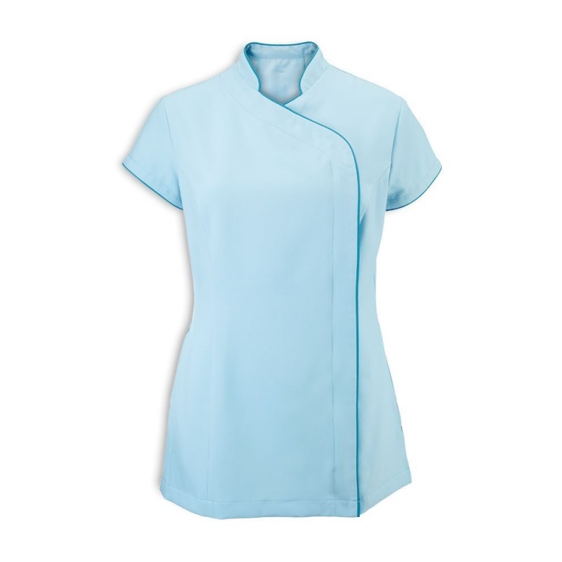 Women's Asymmetrical Zip Tunic (Teal with Peacock Trim) - NF59