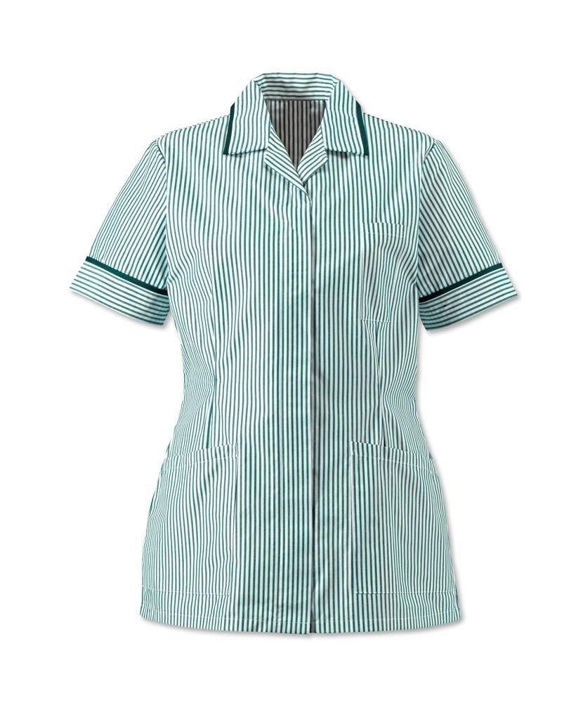 Women’s Lightweight Stripe Tunic (Aqua/White with Bottle Green Trim
