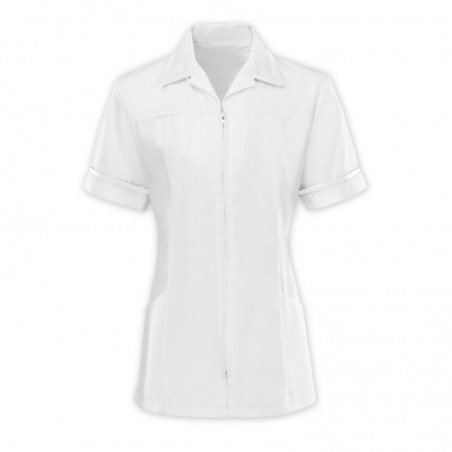 Women’s Zip Front Tunic (White With White Trim) - HS271 Women’s Zip Front Tunic (White With White Trim) - HS271