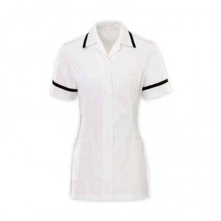 Women's Comfort Stretch Tunic (White With Black Trim) H152W Women's Comfort Stretch Tunic (White With Black Trim) H152W