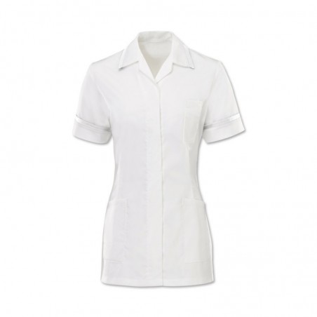 Women's Comfort Stretch Tunic (White With White Trim) H152W Women's Comfort Stretch Tunic (White With White Trim) H152W