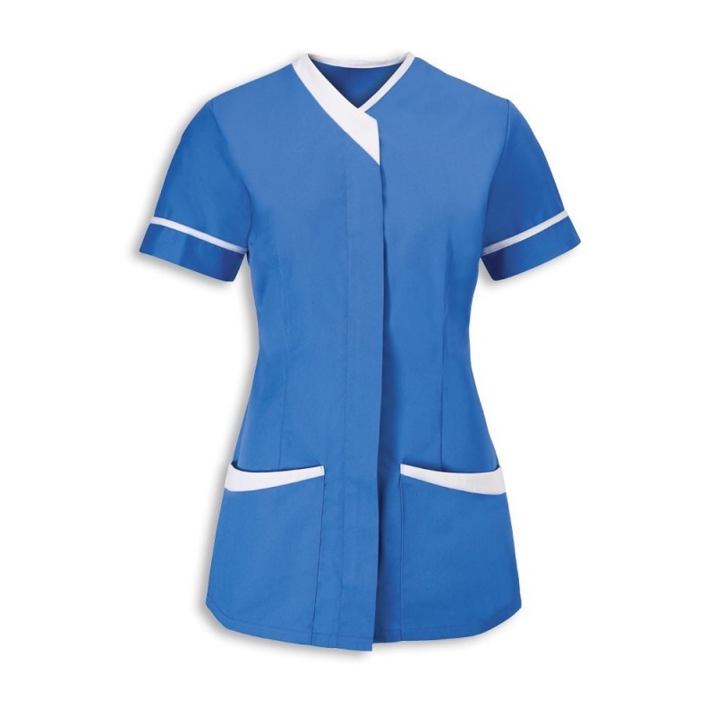 Women's Contrast Trim Tunic (Hospital Blue With White Trim) - NF54