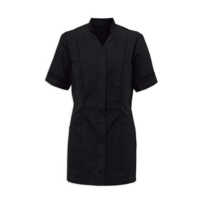 Women's Mandarin Collar Tunic (Black With Black Trim) - NF20