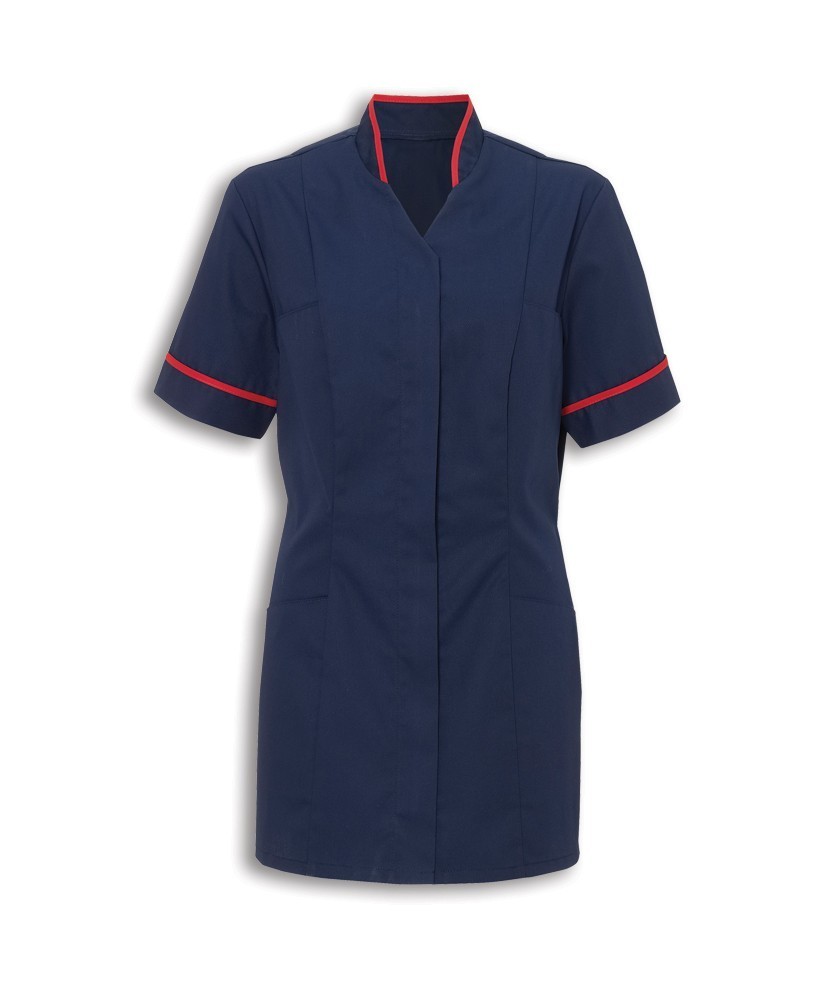 Women's Mandarin Collar Tunic (Sailor Navy with Red Trim) NF20 buy now at Healthcare Tunics