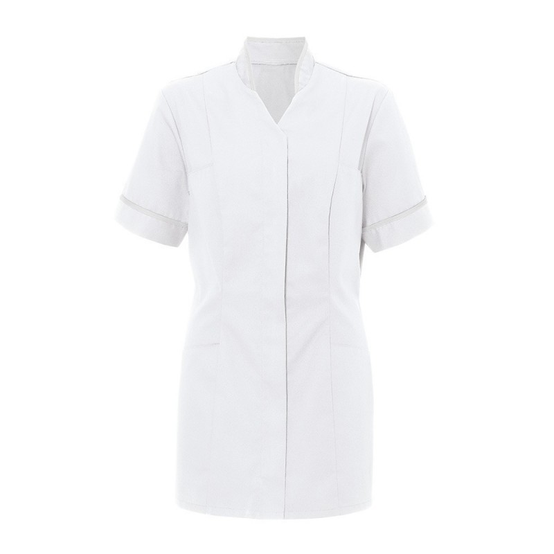 Women's Mandarin Collar Tunic (White With White Trim) - NF20