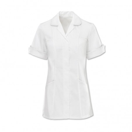 Women's Trim Tunic (White With White Trim) - D258W Women's Trim Tunic (White With White Trim) - D258W