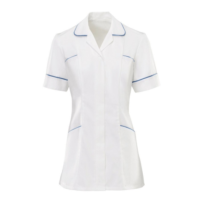 Women's Trim Tunic (White With Hospital Blue Trim) - H212W