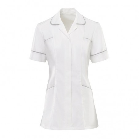 Women's Trim Tunic (White With Pale Grey Trim) - H212W Women's Trim Tunic (White With Pale Grey Trim) - H212W