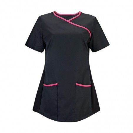 Women's Stretch Scrub Tunic (Black With Pink Trim) - NF43 Women's Stretch Scrub Tunic (Black With Pink Trim) - NF43