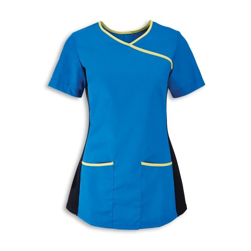Women's Stretch Scrub Tunic (Blade Blue With Lime Trim) - NF43