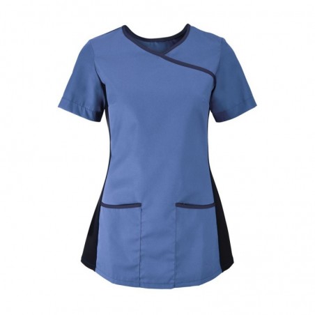 Women's Stretch Scrub Tunic (Metro Blue With Navy Trim) - NF43 Women's Stretch Scrub Tunic (Metro Blue With Navy Trim) - NF43