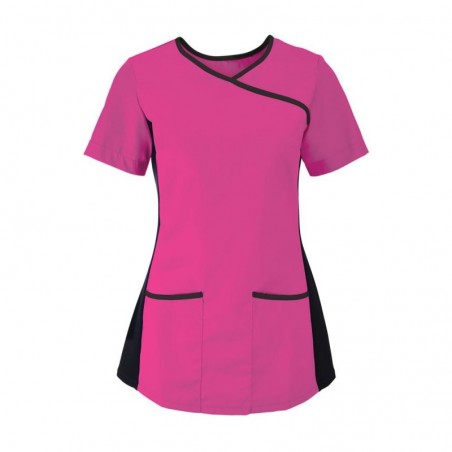 Women's Stretch Scrub Tunic (Pink With Black Trim) - NF43 Women's Stretch Scrub Tunic (Pink With Black Trim) - NF43