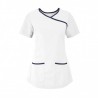 Women's Stretch Scrub Tunic (White With Navy Trim) - NF43