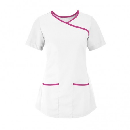 Women's Stretch Scrub Tunic (White With Pink Trim) - NF43 Women's Stretch Scrub Tunic (White With Pink Trim) - NF43