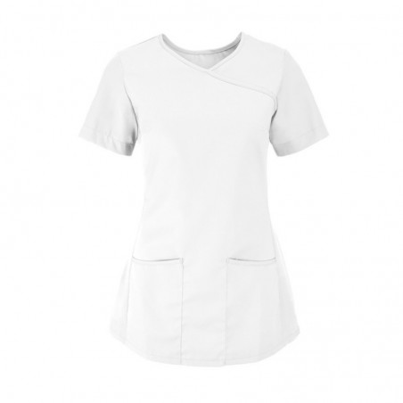 Women's Stretch Scrub Tunic (White With White Trim) - NF43 Women's Stretch Scrub Tunic (White With White Trim) - NF43