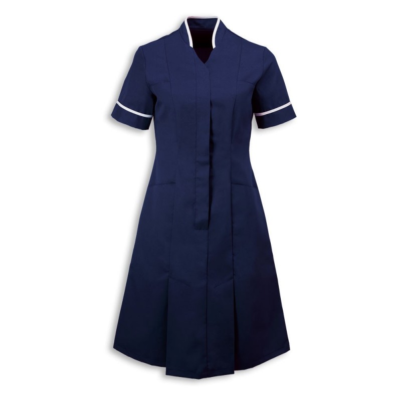 Mandarin collar dress ideal for senior or specialist staff.
An elegant and stylish yet professional-looking dress that is made with a comfortable but durable fabric with a concealed zip front and panelled front incorporating two hip and chest pockets. Available in various colours and sizes.