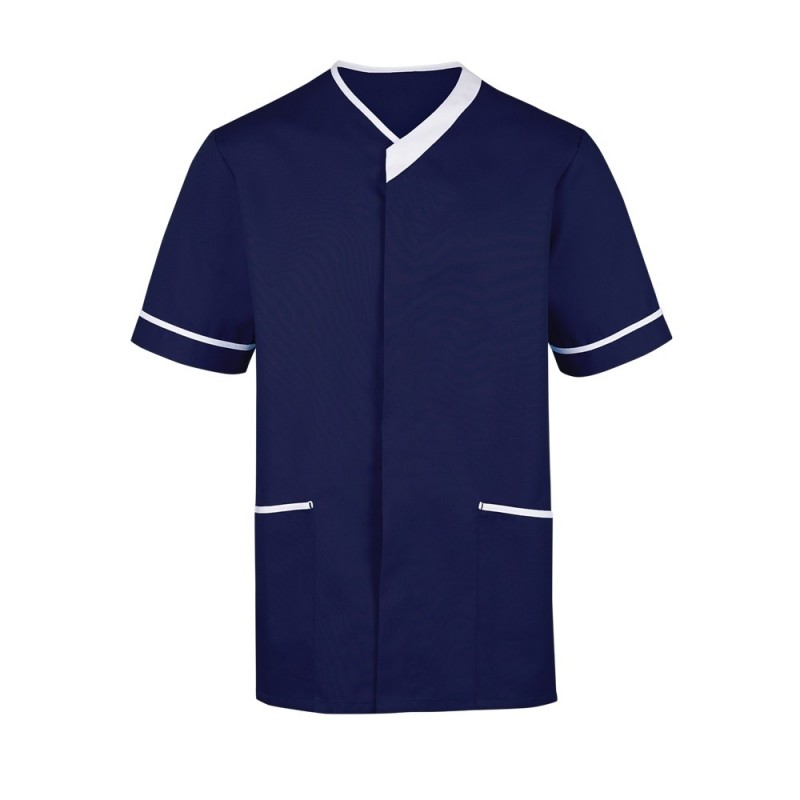 A stylish and contemporary designed asymmetrical men's contrast trim healthcare tunic uniform. Supporting a V-shaped neckline and shaped contrast pocket top detail this tunic can be combined with our women's version, NF54, to create a modern healthcare uniform ideal for both private and public medical facilities. Available in a choice of colours and sizes.