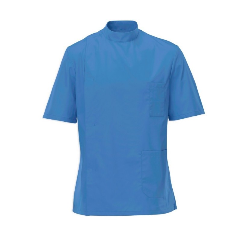 An asymmetric stud front detail men's dental tunic that is ideal to create a professional healthcare uniform. This smart men's dental uniform tunic is made with polyester and cotton and features a half belt back and practical left hip and chest pockets. Available in a wide choice of colours and sizes.