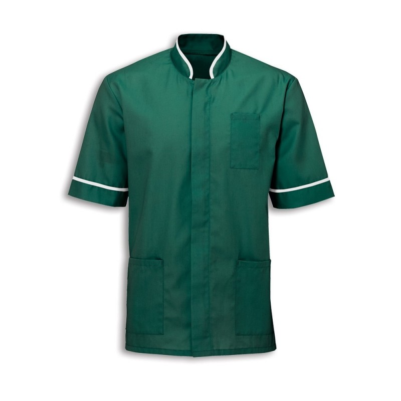 A stylish, professional, and practical men's mandarin collar tunic. Comfortable, durable fabric with concealed zip front, double action back, and vents also supporting two hip pockets and one chest pen pocket with contrasting piping colour schemes. This tunic will match our women’s equivalent, NF20. Available in a wide choice of colours and sizes.