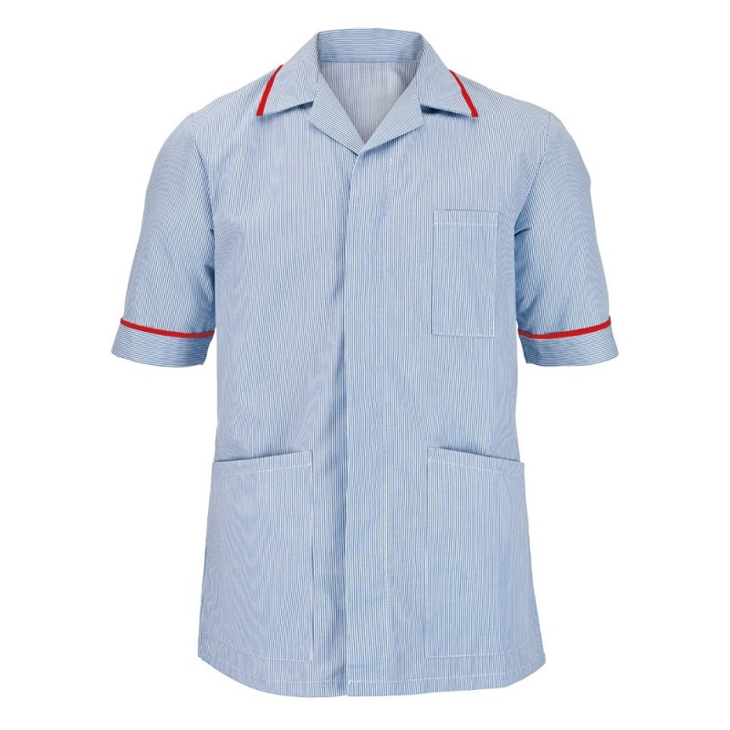 Men’s stripe healthcare tunic for nursing and medical professionals. Hard-wearing yet lightweight and comfortable tunic in various woven-stripe shades. Concealed zip front with two hip pockets, chest pen pocket and double action back and vents. Coordinates with our women’s striped healthcare tunics. Available in a choice of colours and sizes.