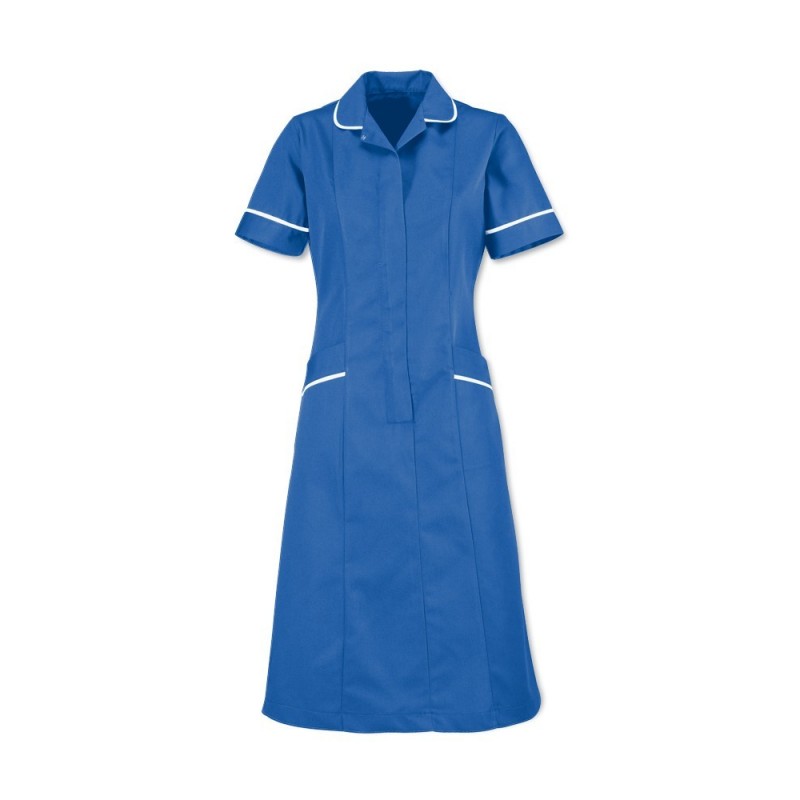 Soft brushed dress suitable for healthcare professionals working in hospitals and care homes etc. Made with Polyester/cotton fabric which is comfortable and soft on the skin. Featuring a concealed zip front with rear pleats on the skirt and practical pockets. Available in various colours and sizes.
