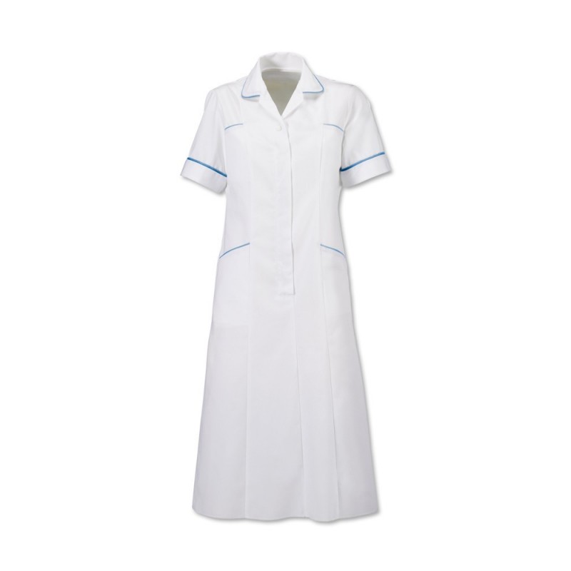 Distinctive trim step-in style dress ideal to coordinate with our trim tunics.
A step-in style professional dress with double action back featuring a concealed zip front and two hip and chest pockets. Available in various colour trims and sizes.