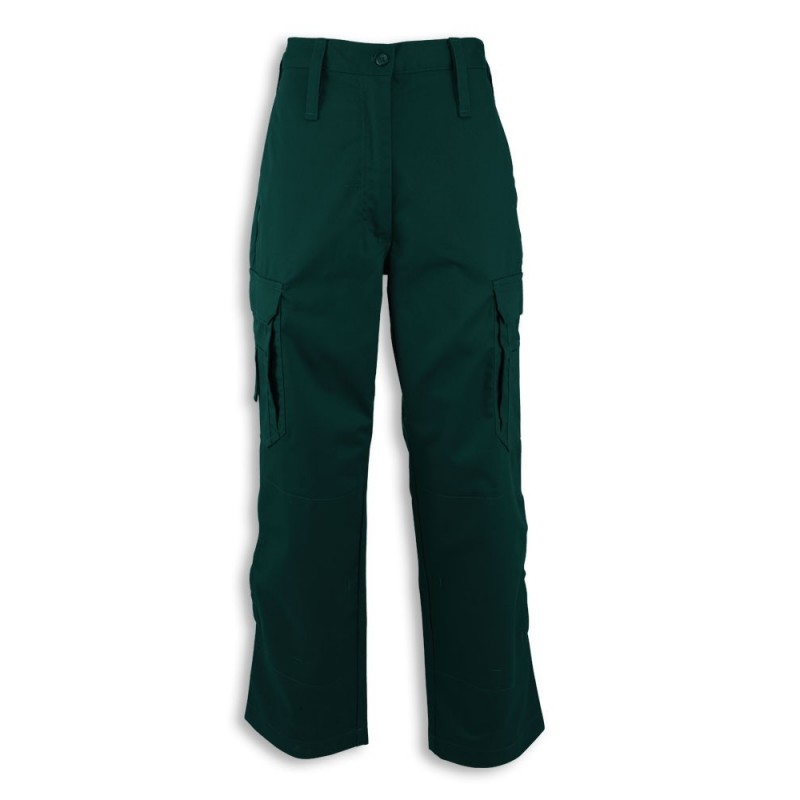 Women’s ambulance trousers are made for paramedics and emergency workers. Comfortable, very durable heavy polyester/cotton blend, with double belt loops, zip fly & button, plus large side and back pockets, and pockets for knee pads, all secured by Velcro. Available in 3 colours and various sizes.
