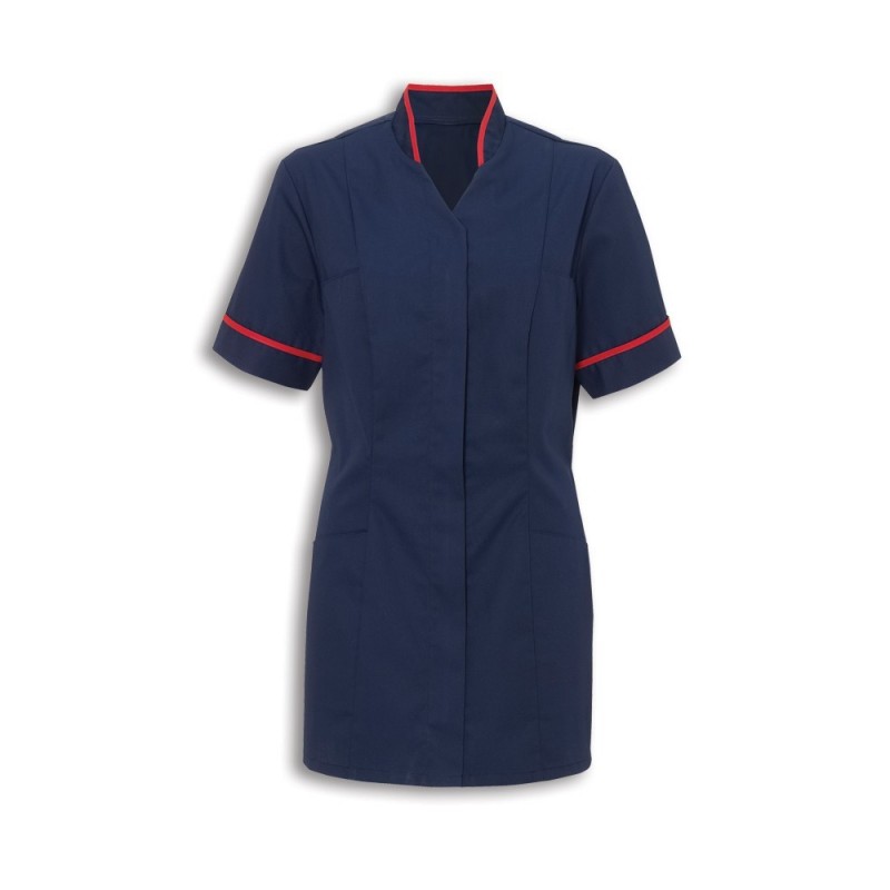 Women’s mandarin collar tunic, ideal for senior or general management projecting authority with style. Comfortable but durable fabric with concealed zip front, double action back and vents, and two hip and chest pockets. A range of sizes and colours with contrasting piping on the collar and cuffs are available.
